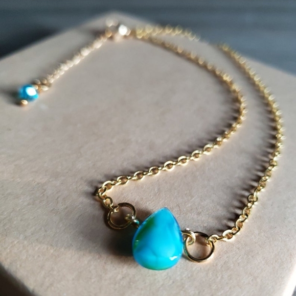 Handmade 18k Blue Glass Anklet - Picture 2 of 10